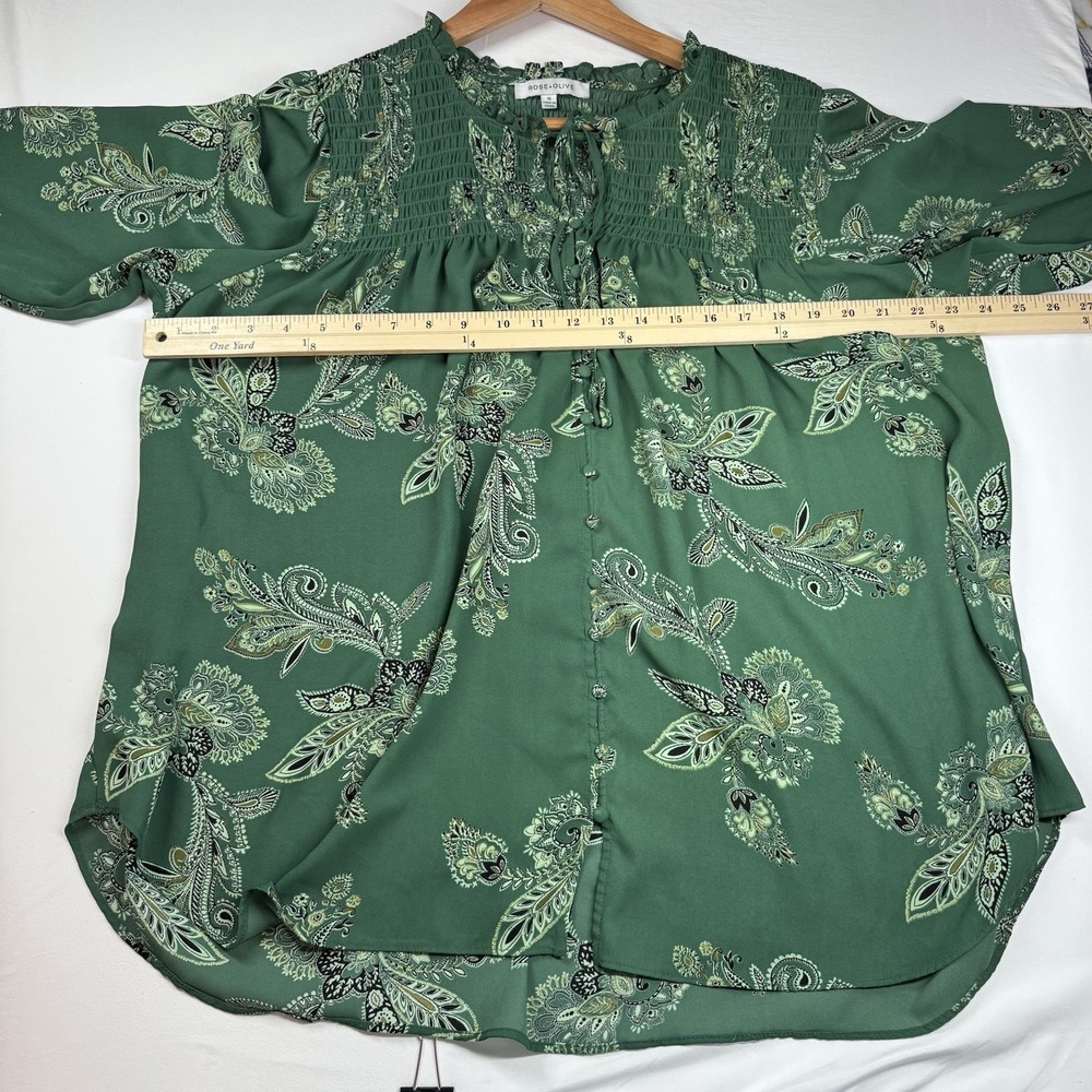 Rose + Olive Tunic Top 1X Floral Smocked Cottagecore Peasant Boho Button Front - Picture 6 of 10